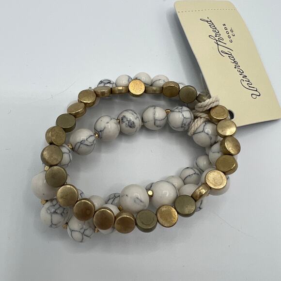 Universal Thread Set of Two Gold and White Bead Bracelets - NWT - Picture 1 of 2